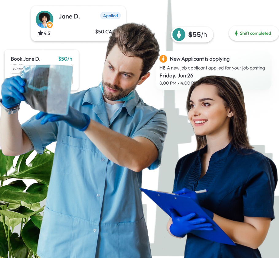 Registered dental assistants reviewing X-ray in a Toronto Clinic