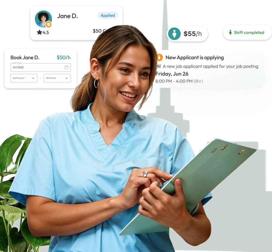 Dental floater assessing patient files in a Toronto clinic
