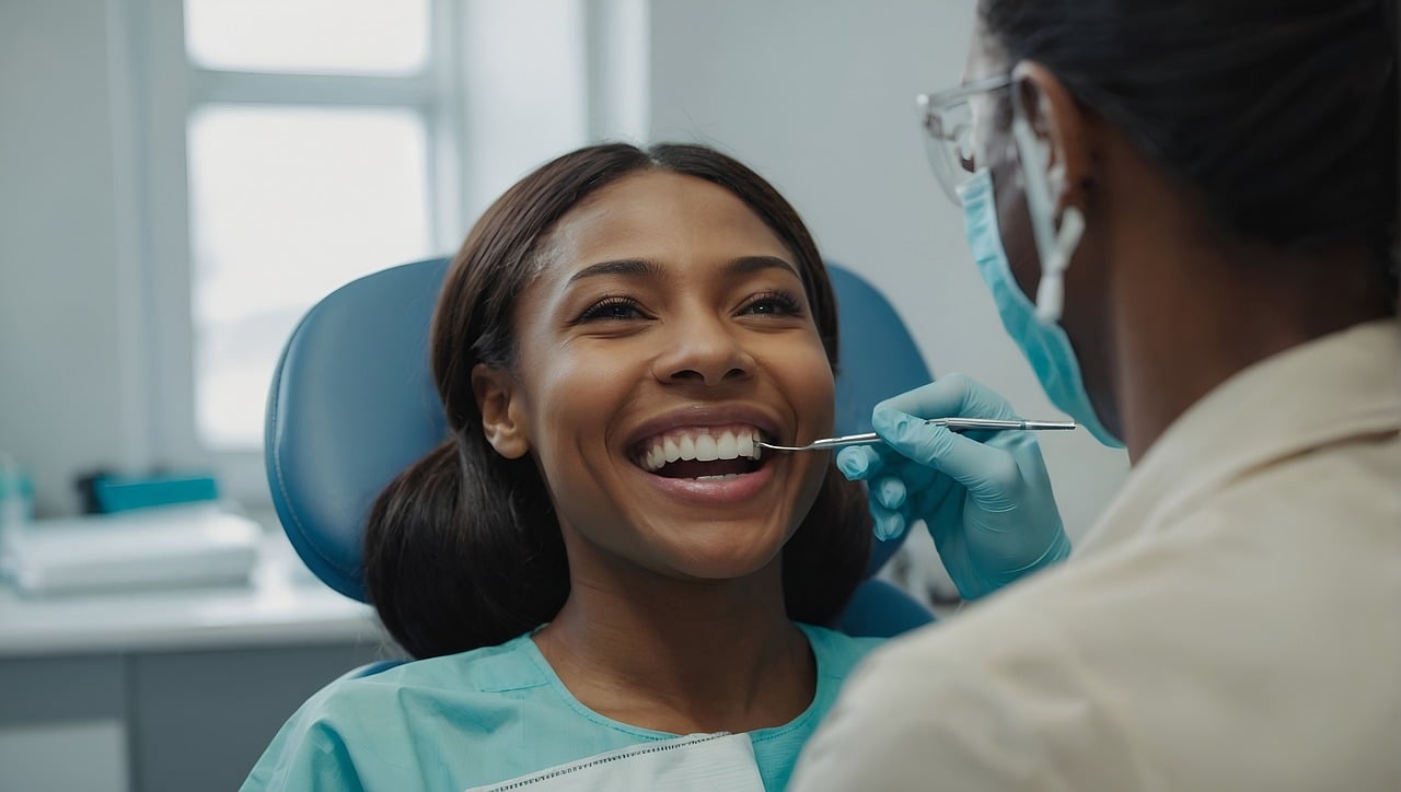 Smiling patient during a dental check-up