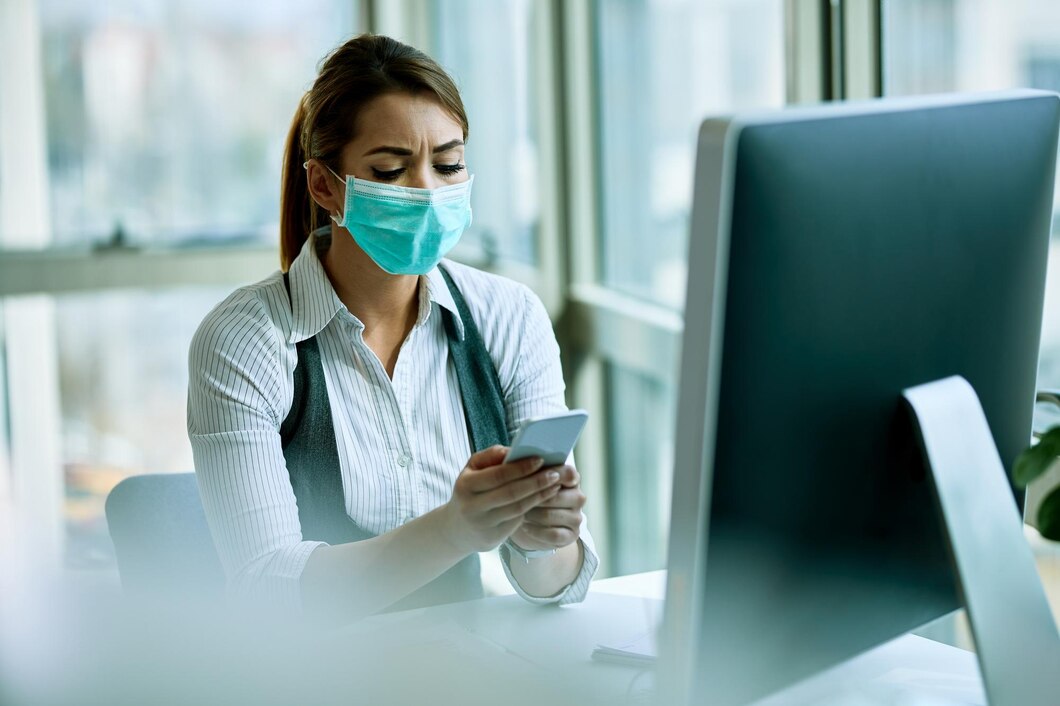 Woman in mask looking for dentist on Dental Job Posting Websites