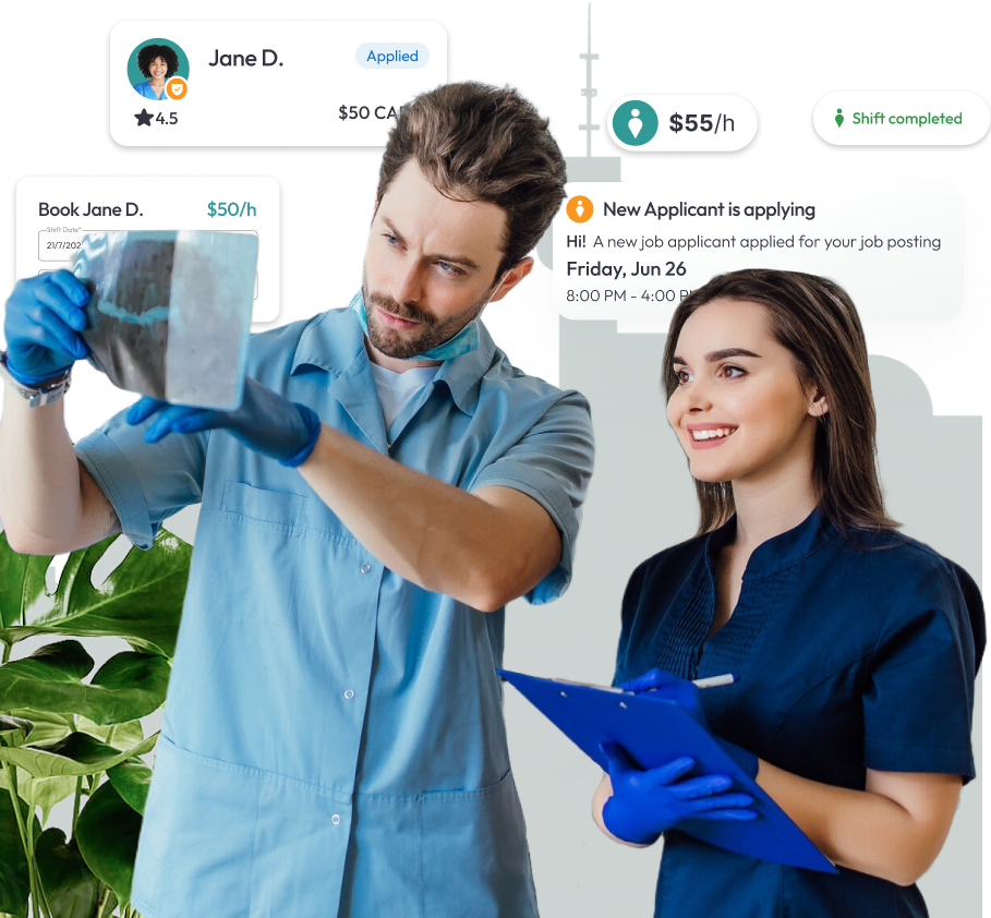 Registered dental assistants discussing X-ray in a Vancouver dental office