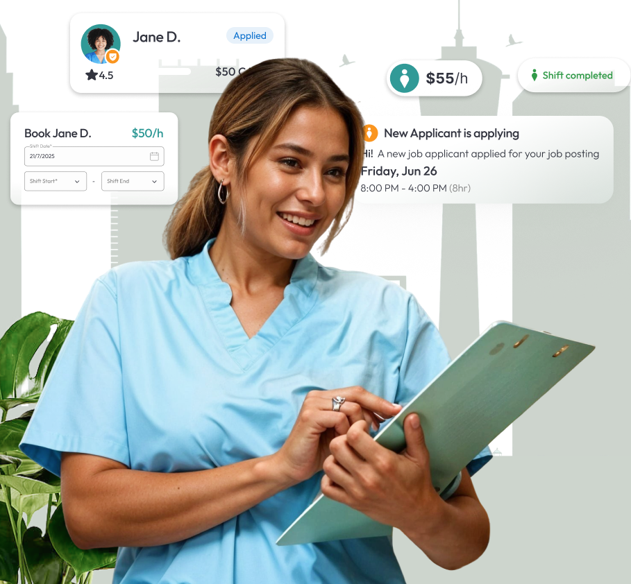 Dental floater reviewing patient documents in a Calgary clinic