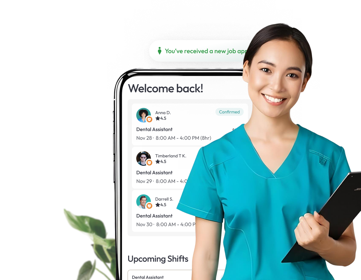 Part time dental assistant using a staffing agency platform