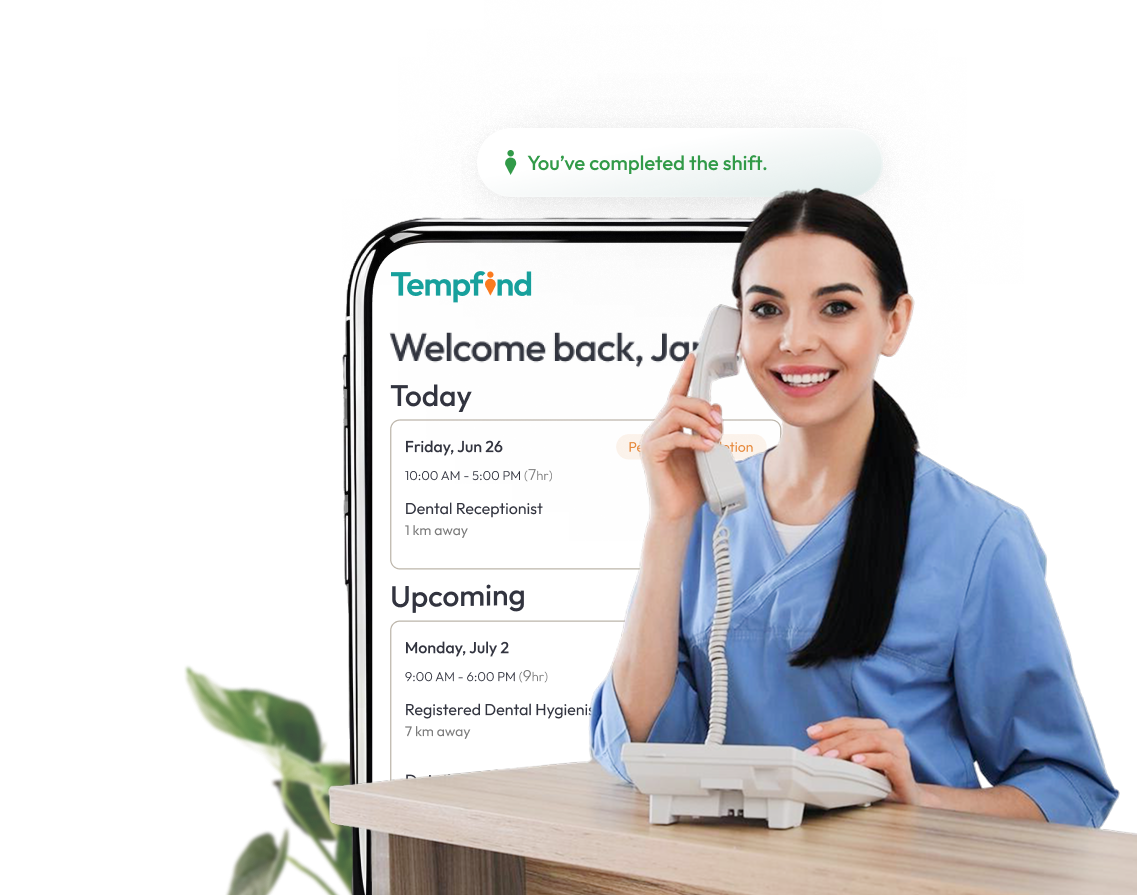 Dental Receptionist checking dental front desk jobs
