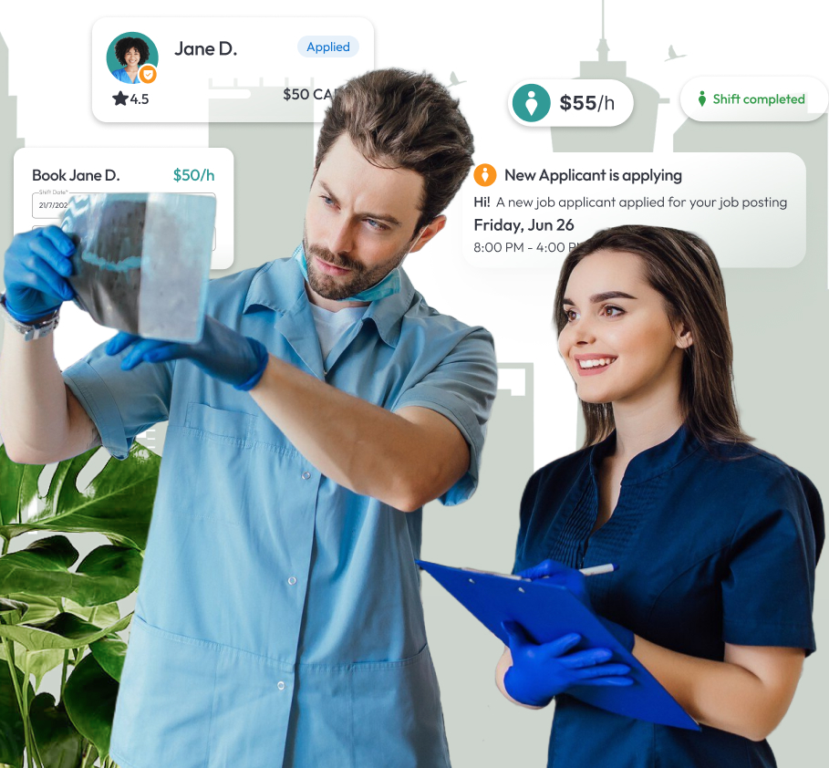 Registered dental assistants in Calgary clinic reviewing patient's X-ray