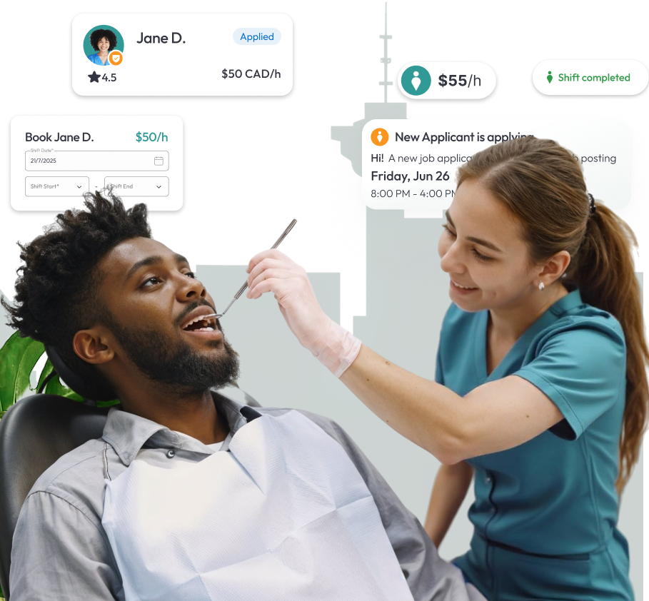 Temporary dentist giving dental care in Vancouver clinic