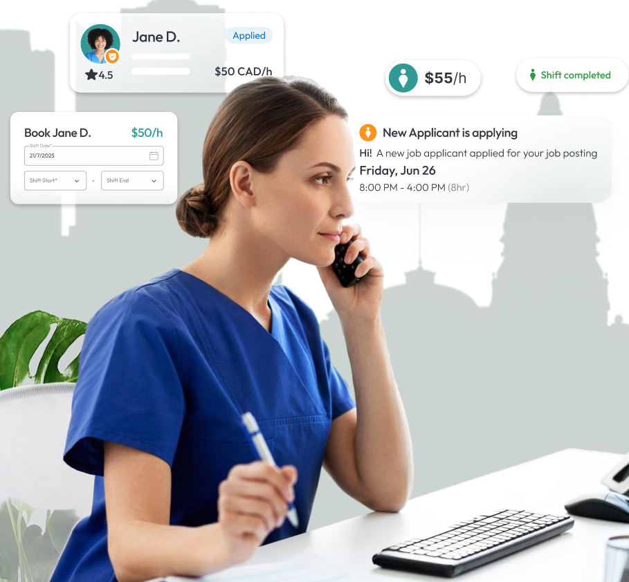 Dental receptionist in Edmonton is answering an incoming call