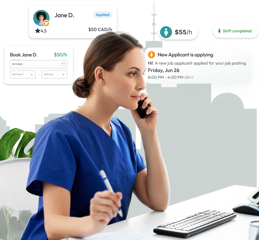 Dental receptionist in Vancouver answering a phone call