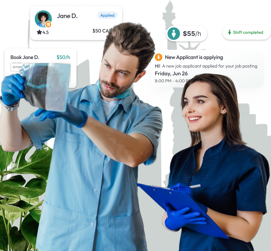 Registered dental assistants analyzing dental X-ray in a New York clinic