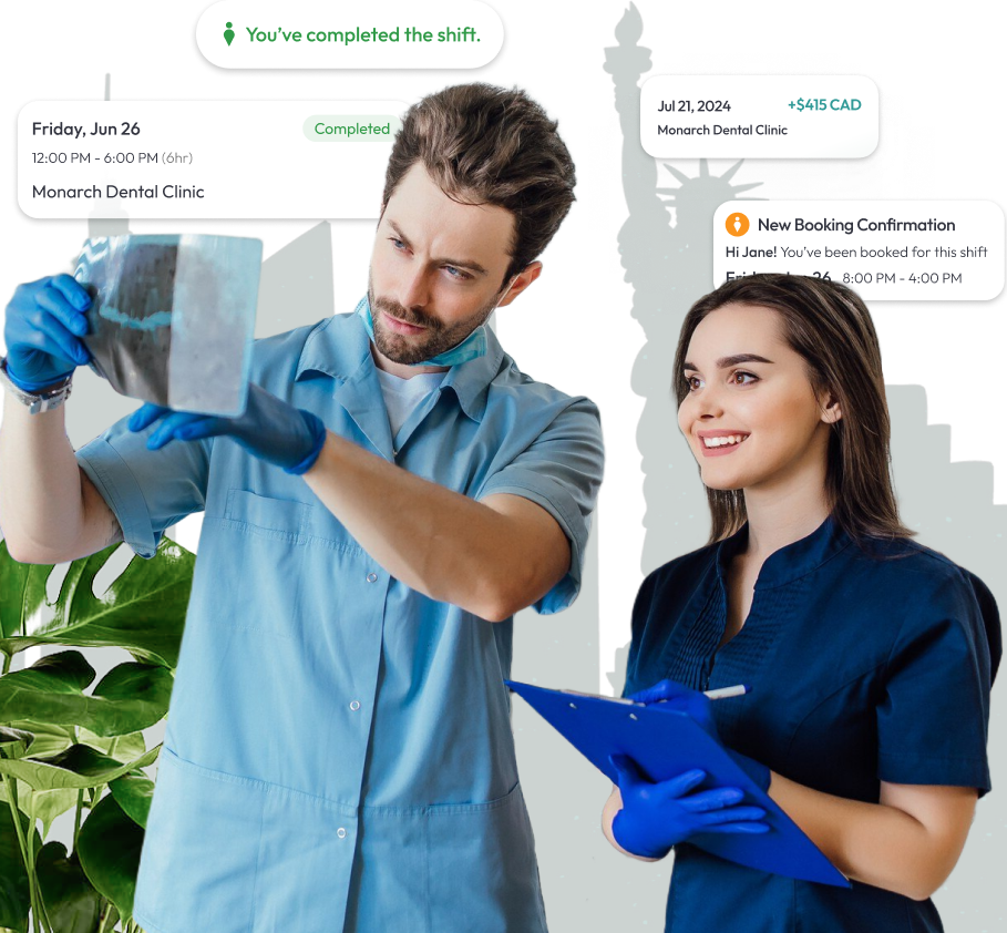 Part-time dental assistant checking job shifts in New York