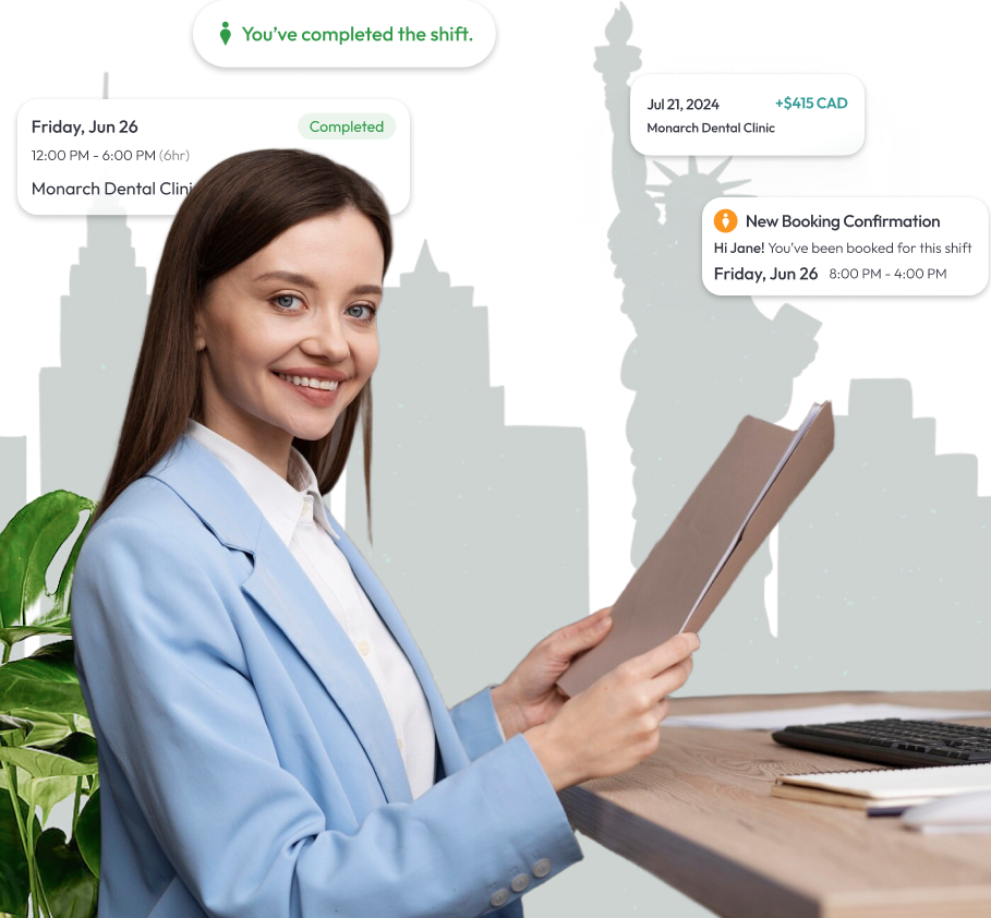 Dental Office Manager checking job shifts in New York