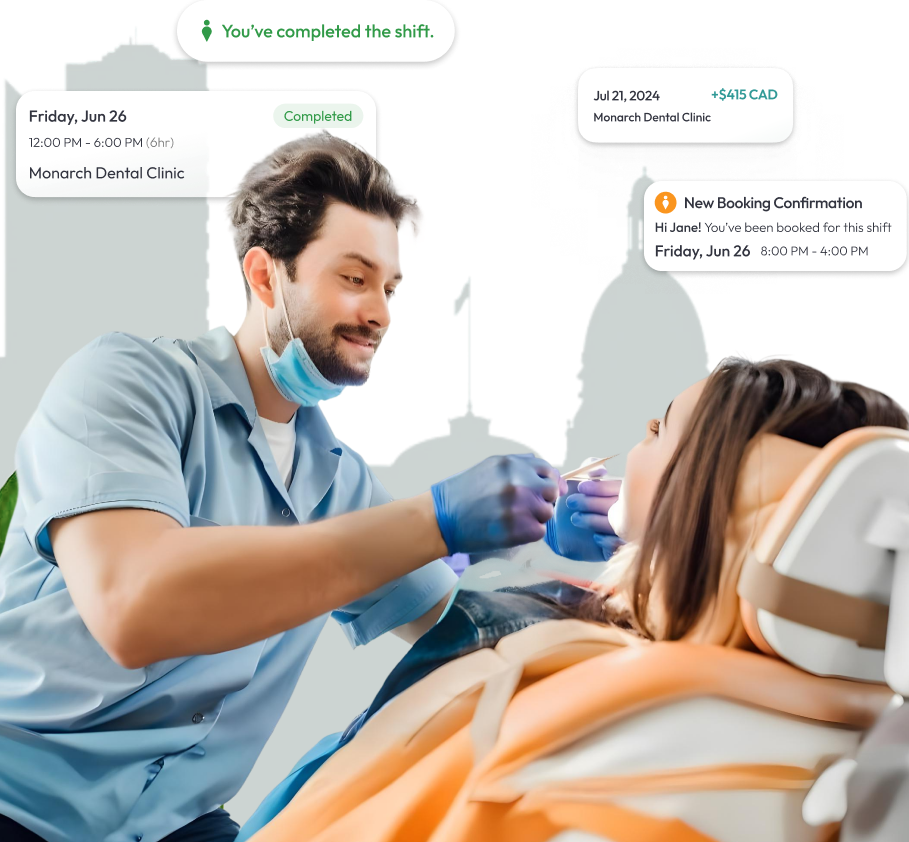 Dental hygienist in Edmonton reviewing available positions