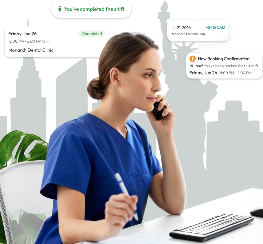 Dental Receptionist reviewing job opportunities in New York