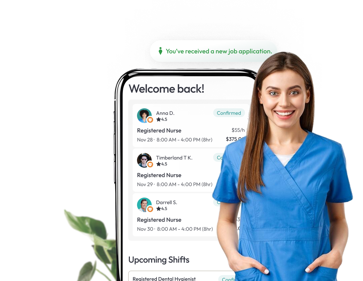 Registered Nurse browsing staffing agency job postings