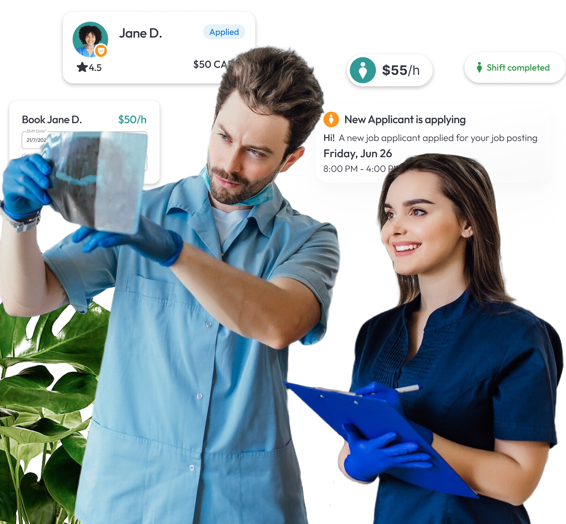 Registered dental assistants clinic reviewing patient's X-ray