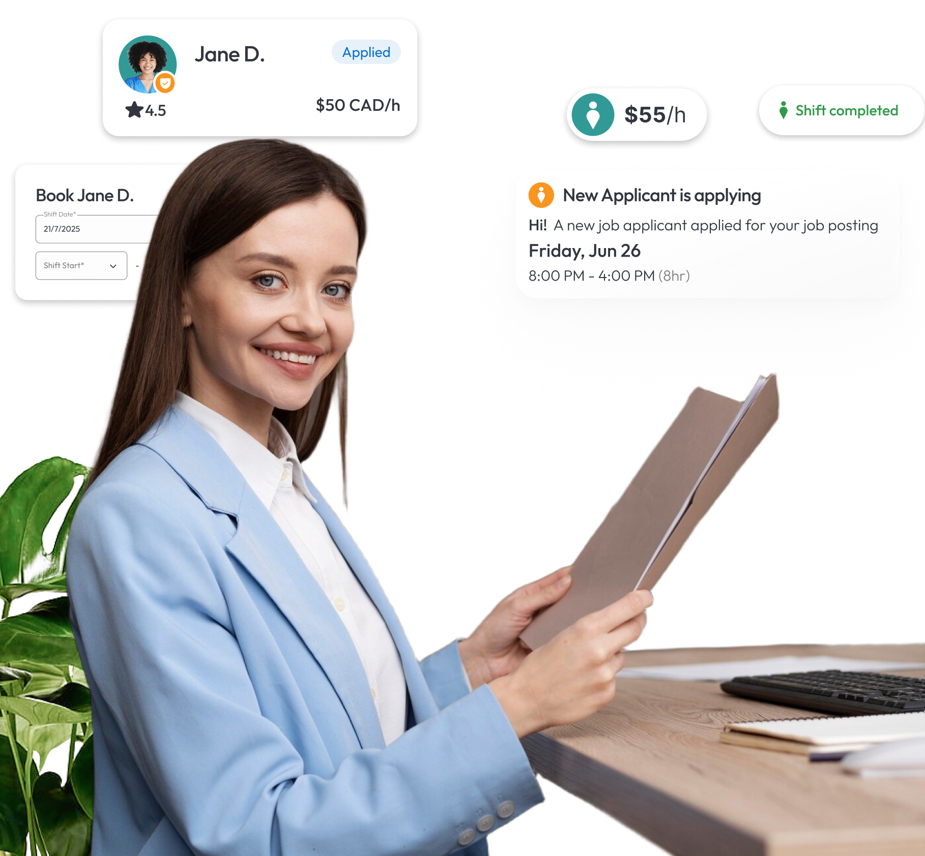 Dental office manager reviewing clinic documents