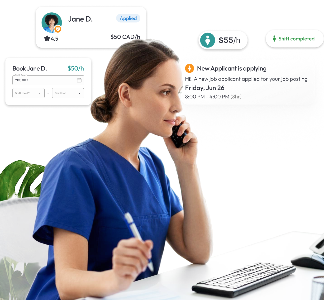 Dental receptionist is answering an incoming call